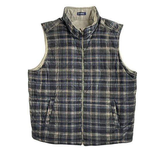 Tommy Bahama Other - Tommy Bahama Vest Mens XXL Blue Gray Plaid Reversible Quilted Full Zip Corduroy